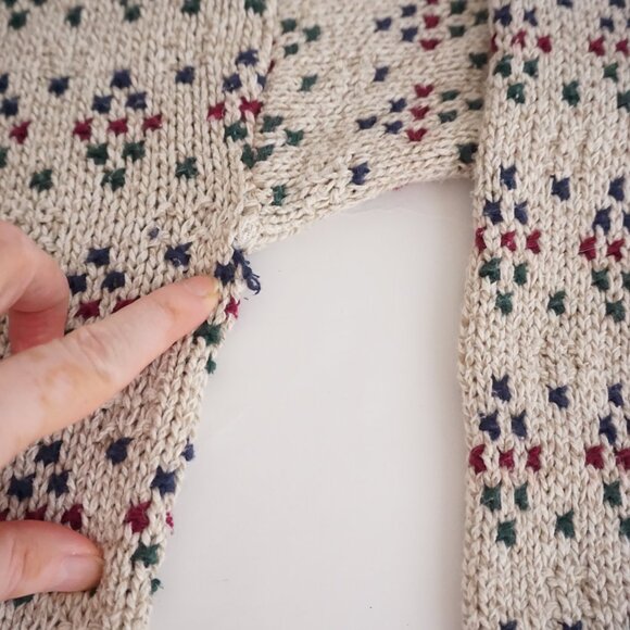 VTG Northwest Territory Ivory Cotton Knit Cabincore Retro Eclectic Sweater XL - Picture 9 of 11